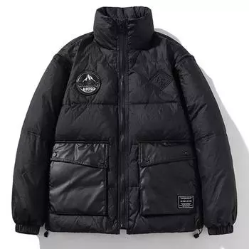 Модные зимние пуховики мужские черные верхняя одежда рукава съемные толстые теплые мужские пуховики M чёрный