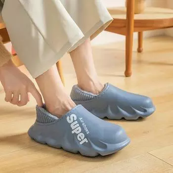 модные зимние пушистые меховые тапочки Shevalues для женщин и мужчин, водонепроницаемые домашние тапочки для улицы, новые модные плюшевые тапочки для женщин, садовая обувь 38-39 синий