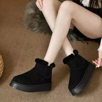 модные зимние сапоги для женщин на плоской подошве, женские ботильоны, зимняя обувь, сапоги женские с круглым носком 36 бежевый