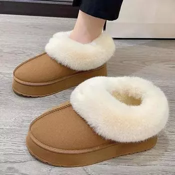 Модные зимние сапоги из искусственного меха для женщин, нескользящие плюшевые зимние сапоги для женщин, теплые хлопковые ботинки на толстой подошве, платформа, Botas Mujer 36 чёрный