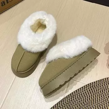 Модные зимние сапоги из искусственного меха для женщин, нескользящие плюшевые зимние сапоги для женщин, теплые хлопковые ботинки на толстой подошве, платформа, Botas Mujer 36 чёрный