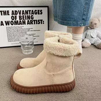 Модные зимние сапоги из овечьей шерсти женские зимние сапоги теплые меховые ботинки женские зимние на открытом воздухе из искусственной замши короткие сапоги носить нескользящую обувь Mujer 35 бежевый