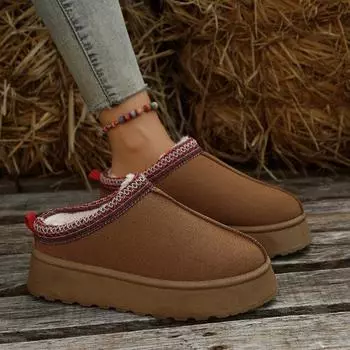 Модные зимние сапоги женские зимние новые кашемировые теплые толстые подошвы без каблука покрытые волосами полутапочки хлопковые туфли теплые кашемировые сапоги 36 светло-коричневого