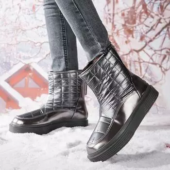 Модные зимние сапоги женские зимние водонепроницаемые сапоги до середины икры 2024 Новые бархатные теплые нескользящие хлопковые мягкие туфли Botas De Nieve Para Mujer 35 серый