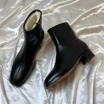 модные зимние снежные сапоги женские цельные квадратные утолщенные короткие сапоги из овечьего меха модные ботильоны на среднем каблуке осень 2024 35