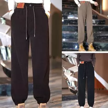 Модные зимние свободные вельветовые брюки в полоску из флиса, узкие леггинсы, спортивные штаны, женские брюки-харун, уличные брюки