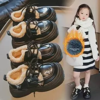 Модные зимние теплые хлопковые сапоги для девочек - кожаные туфли принцессы в корейском стиле Set Size 26-30: 5 pairs