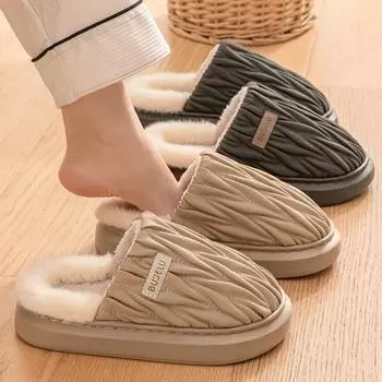 Модные зимние теплые меховые тапочки для мужчин и женщин, для пар, домашняя нескользящая мягкая обувь, удобные плюшевые тапочки на плоской подошве для дома и спальни 36-37 коричневый