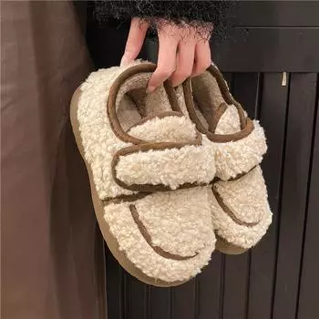 Модные зимние теплые меховые туфли для женщин, плюшевые домашние туфли, пушистые туфли из искусственного меха для дома и улицы, пушистые домашние гладкие тапочки (fit 35-36)