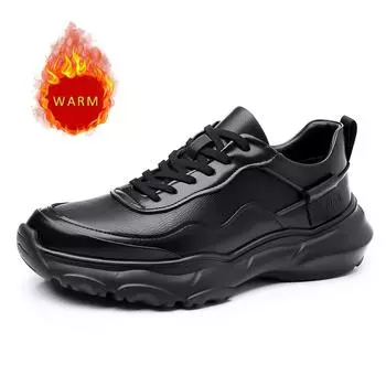 Модные зимние теплые плюшевые мужские туфли из натуральной кожи на толстой подошве для походов Мужская спортивная высококачественная повседневная обувь Бесплатная доставка 38