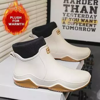 Модные зимние теплые резиновые сапоги для мужчин, высокие походные и рыболовные ботинки для воды, нескользящие рабочие ботинки для шеф-повара, водонепроницаемая обувь 36