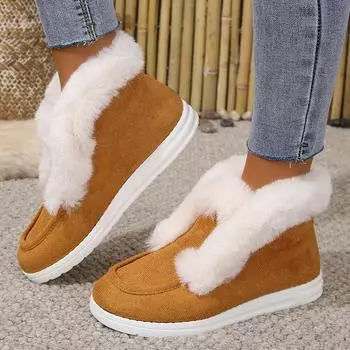 модные зимние теплые сапоги из искусственного меха для женщин на плоской подошве с нескользящей хлопковой подкладкой, женские утолщенные плюшевые ботинки на щиколотку, размер 43 40 коричневый