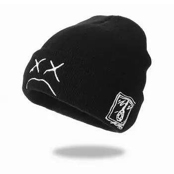 Модные зимние теплые шапки с грустным плачущим лицом, спортивная шапка-бини