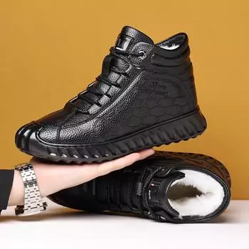 Модные зимние теплые шерстяные ботинки из коровьей кожи для мужчин, модные мужские ботинки из хлопка с мягкой подошвой, дизайнерские повседневные черные ботильоны для мужчин 38