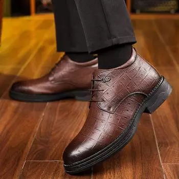 Модные зимние теплые туфли из бархата и хлопка для мужчин 2024 года, деловые формальные кожаные туфли, мужская обувь, высокие папины кожаные туфли из хлопка 38
