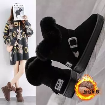 Модные зимние теплые женские сапоги, утолщенные плюшевые зимние сапоги, женские удобные ботильоны из хлопка, повседневная обувь для отдыха на природе 36 чёрный
