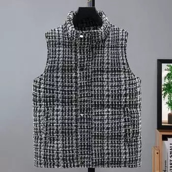 Модные зимние теплые жилеты для мужчин, безрукавки, парки, повседневная толстая верхняя одежда, мужские куртки M чёрный