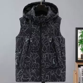 Модные зимние теплые жилеты для мужчин, новинка верхней одежды с капюшоном, повседневные толстые топы больших размеров, мужские парки без рукавов M чёрный