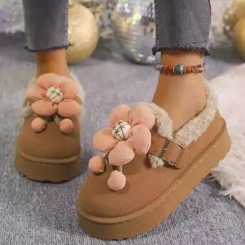 Модные зимние туфли 2024 года из хлопка с цветочным декором, симпатичные ботильоны на платформе, женские повседневные теплые удобные плюшевые ботильоны 36 чёрный