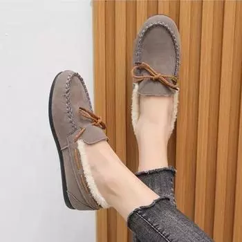 Модные зимние туфли-лодочки Slip on, мягкие, модные, удобные, 2024, высококачественные женские туфли, теплые, плюшевые, с бантом, женские, хлопковые туфли Sapatos Baixos 35 чёрный