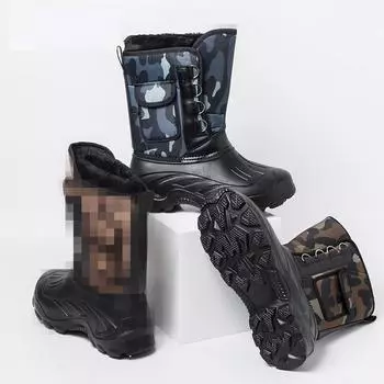 Модные зимние водонепроницаемые зимние ботинки для мужчин, модные плюшевые толстые подошвы, теплые удобные ботинки для отдыха на открытом воздухе, нескользящие, для рыбалки, повседневная обувь для ходьбы 40 чёрный