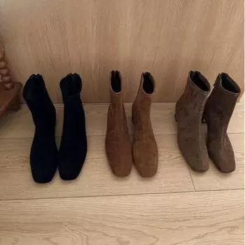 модные зимние женские эластичные современные носки-сапожки модные квадратные носки короткие ботильоны лаконичные толстые каблуки 35 кофейный