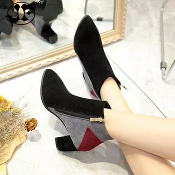 Модные зимние женские ботильоны, 2 стиля, повседневные удобные ботинки, женские ботинки на высоком каблуке с молнией, женская обувь, pumpsyhj89 4