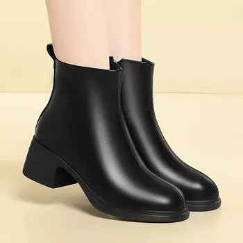 Модные зимние женские ботильоны на среднем каблуке, бархатные туфли на толстом каблуке, офисные ботинки из мягкого хлопка на молнии, каблук 5,5 см, ботильоны 35 бежевый