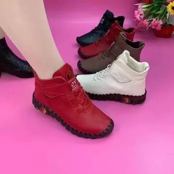 Модные зимние женские ботинки 2024 года из искусственной кожи, толстые, короткие, плюшевые, однотонные, меховые, со шнуровкой, женская обувь, водонепроницаемые, для снега, на платформе, ботинки Botas Mujer 36 красный