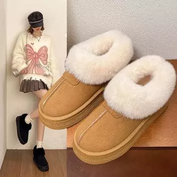 Модные зимние женские ботинки AJGS с толстой подошвой из овчины и шерсти, нескользящие зимние ботинки, модные женские мини-теплые утолщенные женские ботинки 36 коричневый