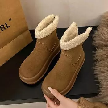 Модные зимние женские ботинки на молнии сзади и бархатной платформе для снега, новые модные теплые замшевые хлопковые туфли для женщин, повседневные ботильоны 35 хаки