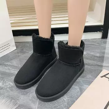 Модные зимние женские ботинки, плоские туфли без застежек для женщин, с круглым носком, на платформе, зимние ботинки, нескользящие, однотонные, женские ботинки по щиколотку 36 чёрный