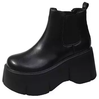 Модные зимние женские кожаные ботинки на толстой подошве с каблуком 8 см, осенние ботинки 2024 года на высокой платформе, женские нескользящие мотоциклетные ботинки с толстой подошвой 34 коричневый