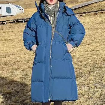 Модные зимние женские куртки больших размеров, толстые теплые длинные парки, элегантные свободные верхние одежды больших размеров, женское пальто M чёрный