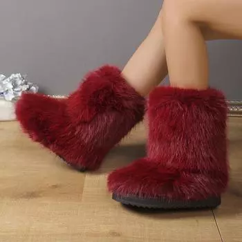 модные зимние женские пушистые сапоги из искусственного меха лисы женские плюшевые теплые зимние сапоги роскошная обувь для девочек меховые сапоги модная зимняя обувь 36 коричневый