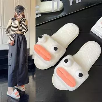 Модные зимние женские теплые и пушистые домашние тапочки из мультяшного хлопка с пушистым рисунком 36-37 чёрный