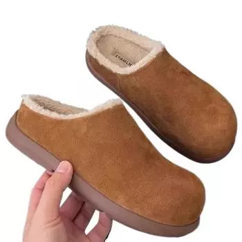 Модные зимние женские теплые меховые мюли тапочки модные закрытые носки шлепанцы комфорт повседневная женская домашняя хлопковая обувь 35