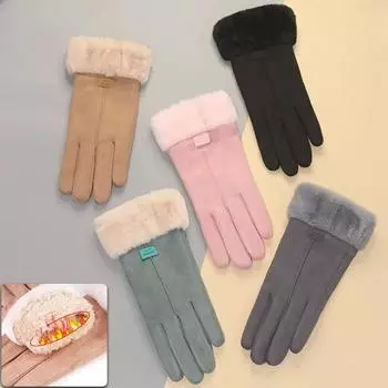 Модные зимние женские теплые перчатки милые плюшевые ветрозащитные перчатки с полным пальцем для велоспорта на открытом воздухе теплые перчатки для сенсорного экрана One Size чёрный