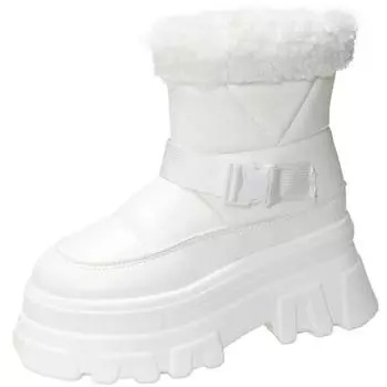 Модные зимние женские зимние ботинки 8 см, кроссовки из толстой кожи, водонепроницаемые, теплые, плюшевые, до середины голени, нескользящие, с меховой подкладкой 35 чёрный