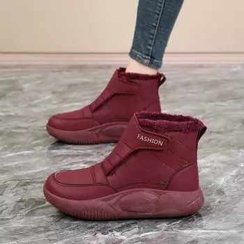 Модные зимние женские зимние ботинки на плоской подошве средней высоты теплые утепленные плюшевые женские ботинки с круглым носком 36 чёрный
