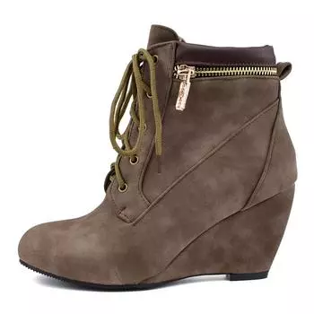 Модные зимние женские зимние сапоги с круглым носком на шнуровке повседневные ботильоны на танкетке для женщин обувь на высоком каблуке женские мотоциклетные сапоги большого размера 34 чёрный