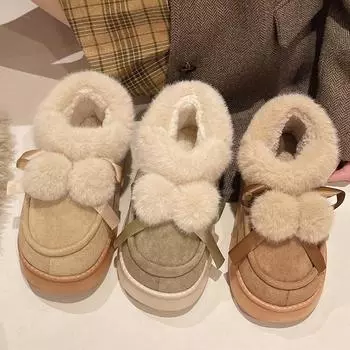 Модные зимние женские зимние сапоги, симпатичные ботинки из хлопка с ворсом, водонепроницаемые ботинки на платформе, удобные плюшевые ботинки на толстой подошве 36 бежевый