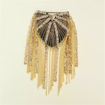 Модные значки на погонах в стиле панк с кисточками, цепочками, бусины, готические заклепки, шипы, гвоздики, металлическая брошь на погон для мужского костюма золотой