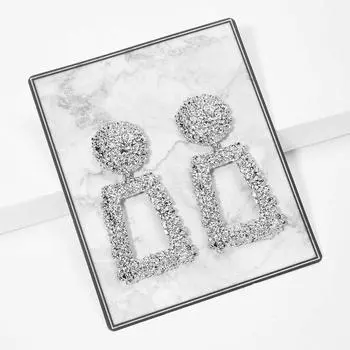 Модные знаменитые трапециевидные геометрические металлические серьги-гвоздики для тяжелой промышленности, серьги с тиснением в виде цветка для женщин серебряный