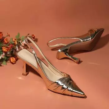 Модные золотистые плиссированные сексуальные женские босоножки с острым носком на высоком каблуке Модные банкетные босоножки на высоком каблуке Женская обувь на высоком каблуке 35 золотой