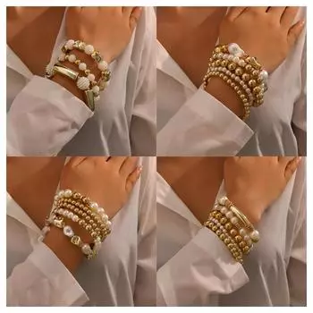 Модные золотые цвета нерегулярные бусины CCB браслеты с искусственным жемчугом женская мода преувеличение многослойный браслет комплект ювелирных изделий