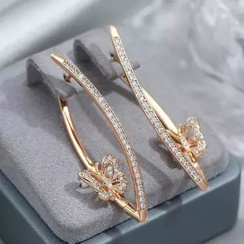 Модные золотые геометрические серьги-бабочки для женщин, длинные серьги-подвески с микро-инкрустацией из циркония, изысканные свадебные украшения золотой