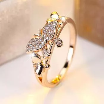 Модные золотые кольца-бабочки с цирконием для женщин, элегантные обручальные кольца, ювелирные изделия для вечеринок, подарки 6 золотой