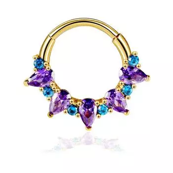 Модные золотые кольца для носа для женщин, серьги из хирургической стали, кольцо для перегородки носа, фиолетовые кубические цирконии, фальшивый пирсинг для перегородки носа 1.2X8mm золотой