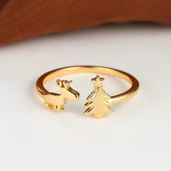 Модные золотые кольца в виде елки с изображением лося для женщин, рождественских вечеринок, праздничных украшений, подарков золотой
